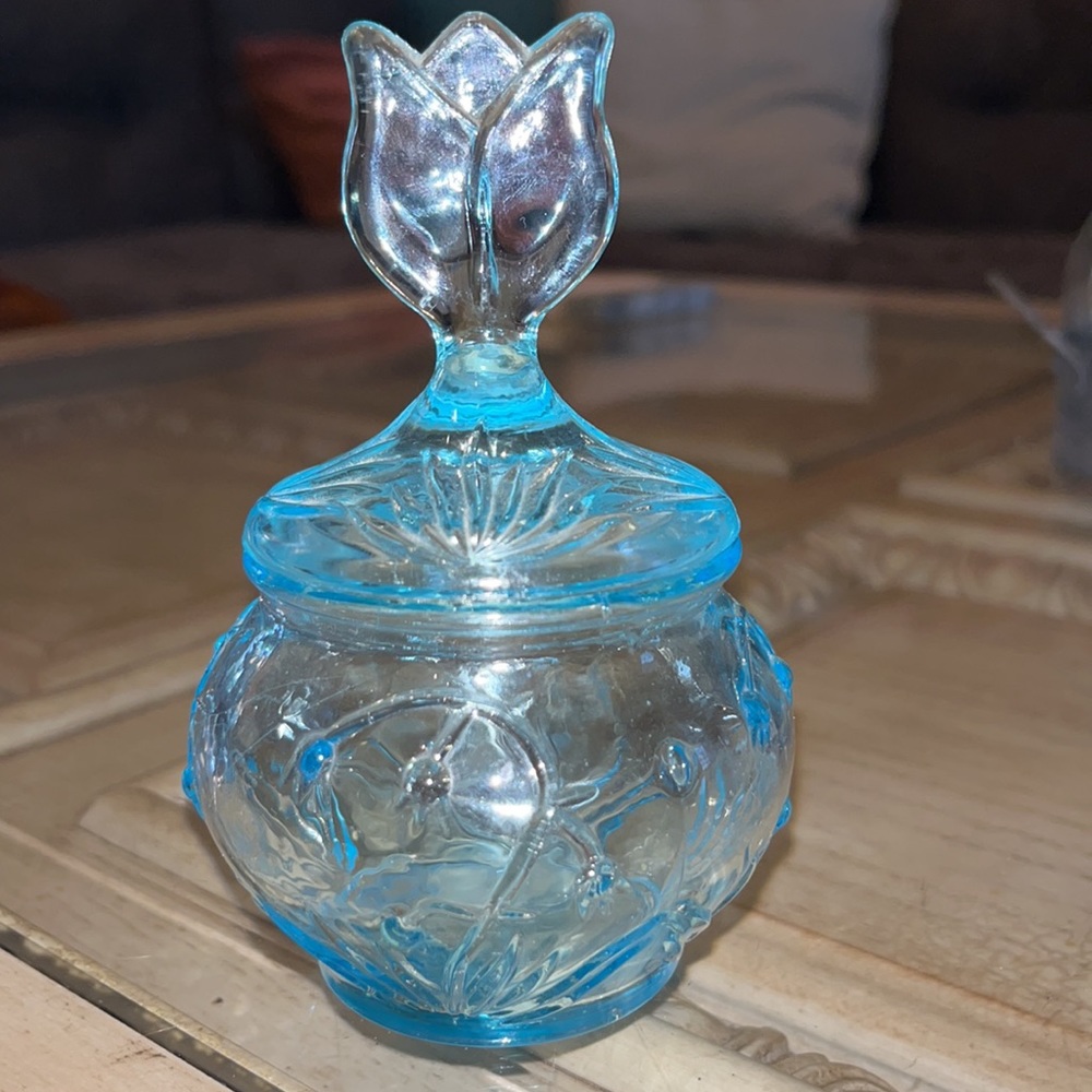 Vintage light blue decorative glass dish